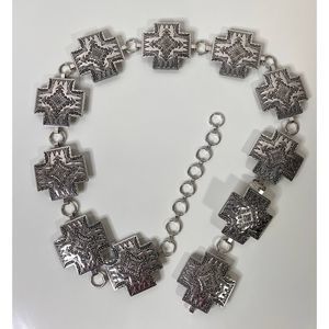 Southwest Style Western Silver Toned Metal Belt with Hook Closure